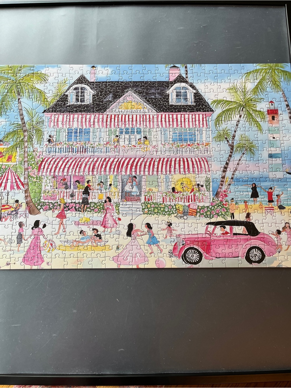 Beachside Puzzle Illustration Jigsaw - Pink Beach House Scene